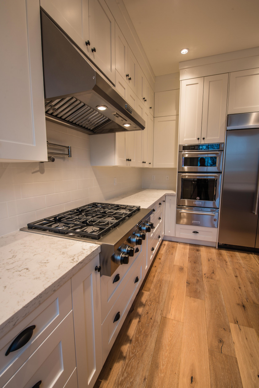 Cook top, wall oven, warming tray and convection microwave. 